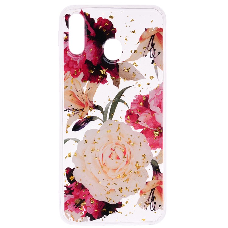 Glitter Sequins Inlaid Patterned TPU Phone Cover for Samsung Galaxy A40 - Pretty Flowers-2