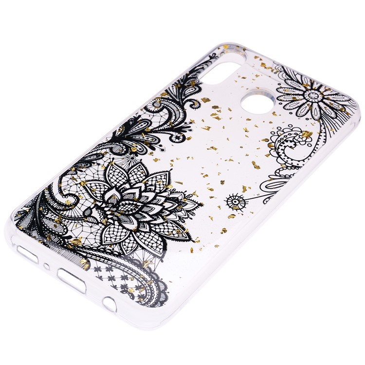 Glitter Sequins Inlaid Patterned TPU Phone Cover for Samsung Galaxy A40 - Black Lace-3