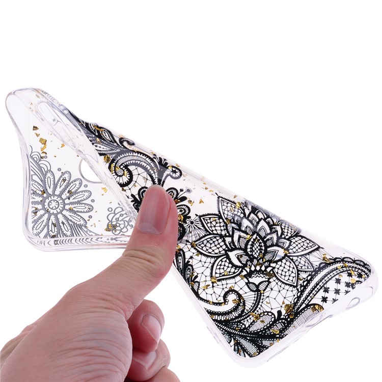 Glitter Sequins Inlaid Patterned TPU Phone Cover for Samsung Galaxy A40 - Black Lace-5