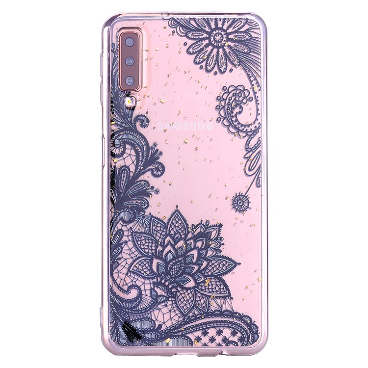 Glitter Sequins Inlaid Patterned TPU Phone Cover for Samsung Galaxy A70 - Black Lace-4