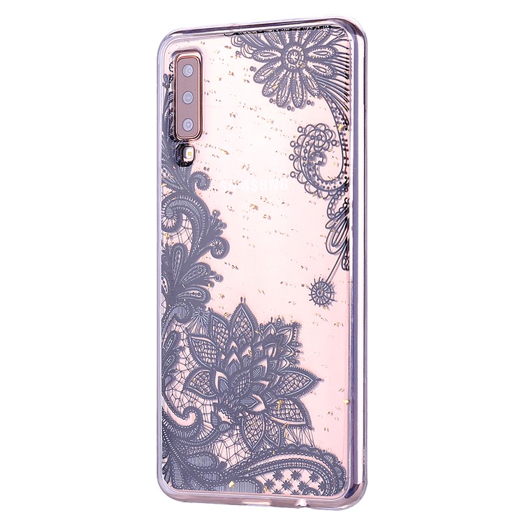 Glitter Sequins Inlaid Patterned TPU Phone Cover for Samsung Galaxy A70 - Black Lace-5