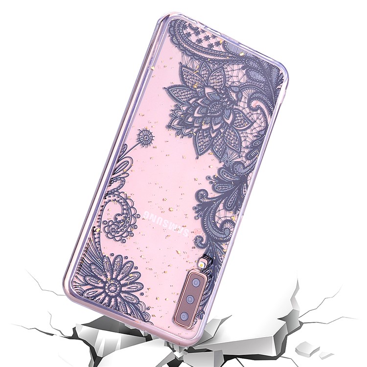 Glitter Sequins Inlaid Patterned TPU Phone Cover for Samsung Galaxy A70 - Black Lace-7