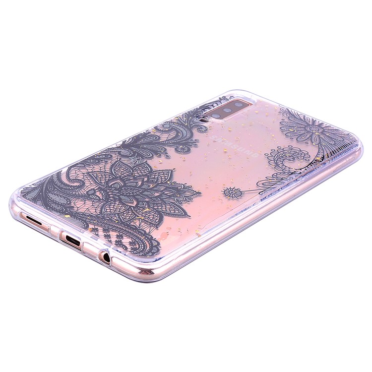 Glitter Sequins Inlaid Patterned TPU Phone Cover for Samsung Galaxy A70 - Black Lace-8