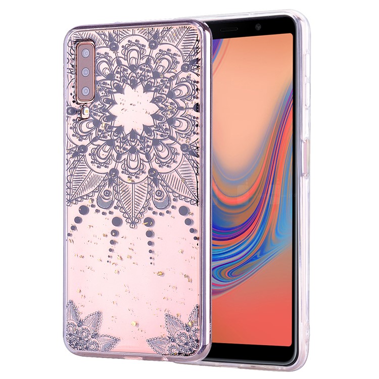 Lentejuelas Con Brillo Con Incrustaciones Y Funda De TPU Para Samsung Galaxy A70 - Flor Negra-1