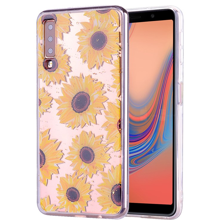 Glitter Sequins Inlaid Patterned TPU Phone Cover for Samsung Galaxy A70 - Sunflowers-1