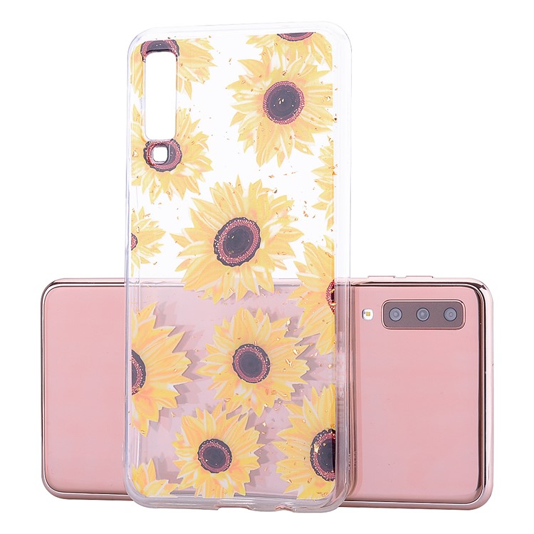 Glitter Sequins Inlaid Patterned TPU Phone Cover for Samsung Galaxy A70 - Sunflowers-2