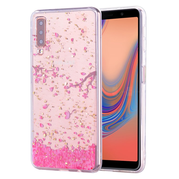 Glitter Sequins Inlaid Patterned TPU Phone Cover for Samsung Galaxy A70 - Falling Flowers-1