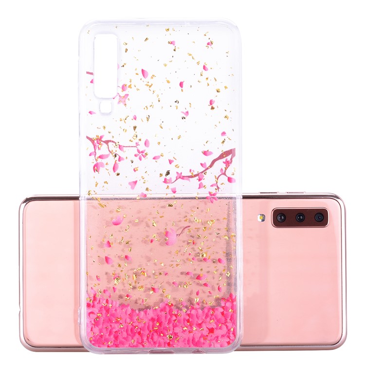 Glitter Sequins Inlaid Patterned TPU Phone Cover for Samsung Galaxy A70 - Falling Flowers-2
