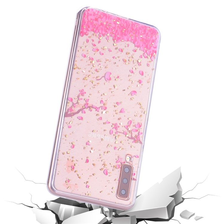 Glitter Sequins Inlaid Patterned TPU Phone Cover for Samsung Galaxy A70 - Falling Flowers-6