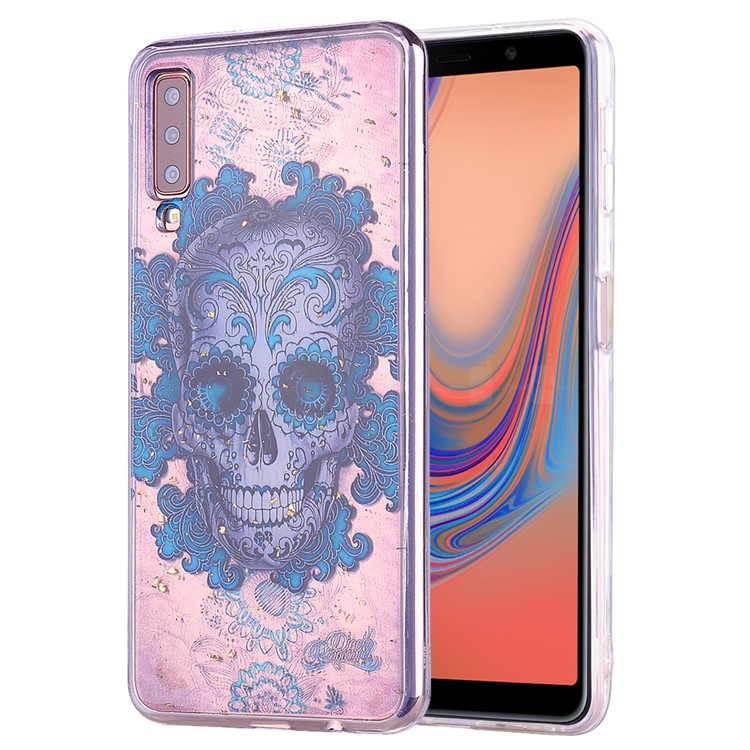 Glitter Sequins Inlaid Patterned TPU Phone Cover for Samsung Galaxy A70 - Skull-1
