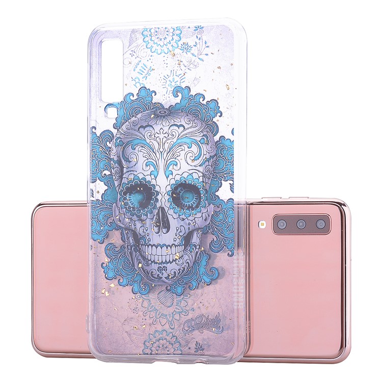 Glitter Sequins Inlaid Patterned TPU Phone Cover for Samsung Galaxy A70 - Skull-2