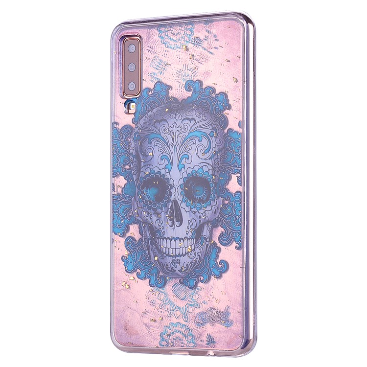 Glitter Sequins Inlaid Patterned TPU Phone Cover for Samsung Galaxy A70 - Skull-4