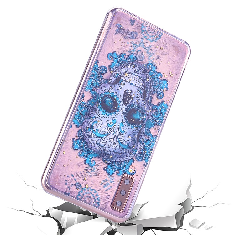 Glitter Sequins Inlaid Patterned TPU Phone Cover for Samsung Galaxy A70 - Skull-6