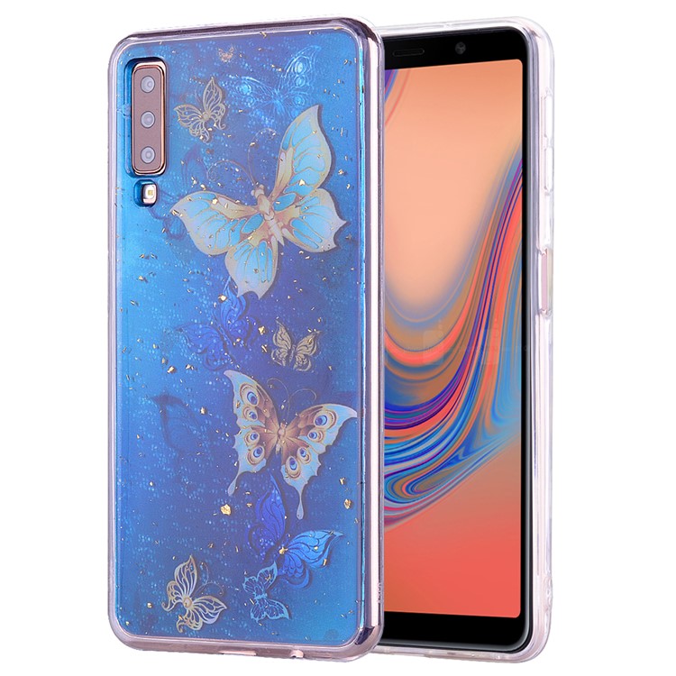 Glitter Sequins Inlaid Patterned TPU Phone Cover for Samsung Galaxy A70 - Butterflies-1