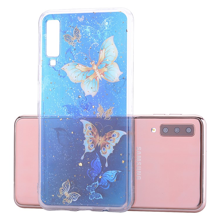 Glitter Sequins Inlaid Patterned TPU Phone Cover for Samsung Galaxy A70 - Butterflies-2