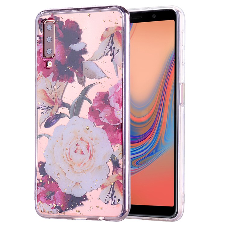 Glitter Sequins Inlaid Patterned TPU Phone Cover for Samsung Galaxy A70 - Pretty Flowers-1