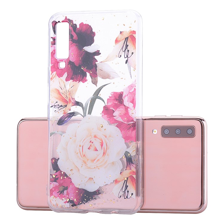 Glitter Sequins Inlaid Patterned TPU Phone Cover for Samsung Galaxy A70 - Pretty Flowers-2