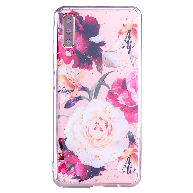 Glitter Sequins Inlaid Patterned TPU Phone Cover for Samsung Galaxy A70 - Pretty Flowers-3