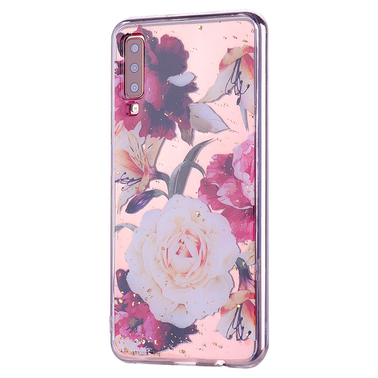 Glitter Sequins Inlaid Patterned TPU Phone Cover for Samsung Galaxy A70 - Pretty Flowers-4