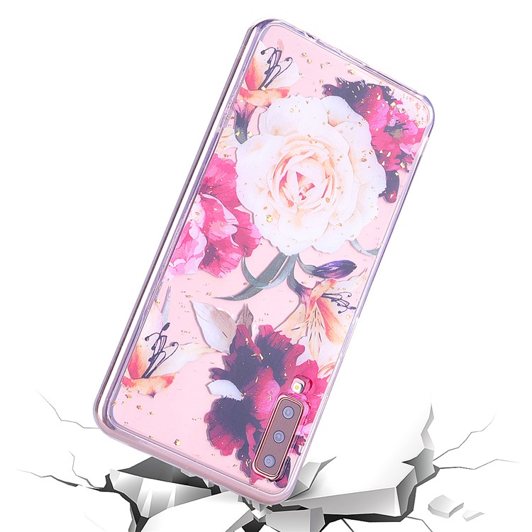 Glitter Sequins Inlaid Patterned TPU Phone Cover for Samsung Galaxy A70 - Pretty Flowers-6