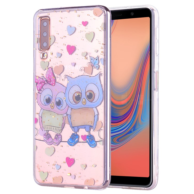Glitter Sequins Inlaid Patterned TPU Phone Cover for Samsung Galaxy A70 - Owls-1