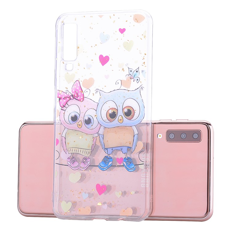 Glitter Sequins Inlaid Patterned TPU Phone Cover for Samsung Galaxy A70 - Owls-2