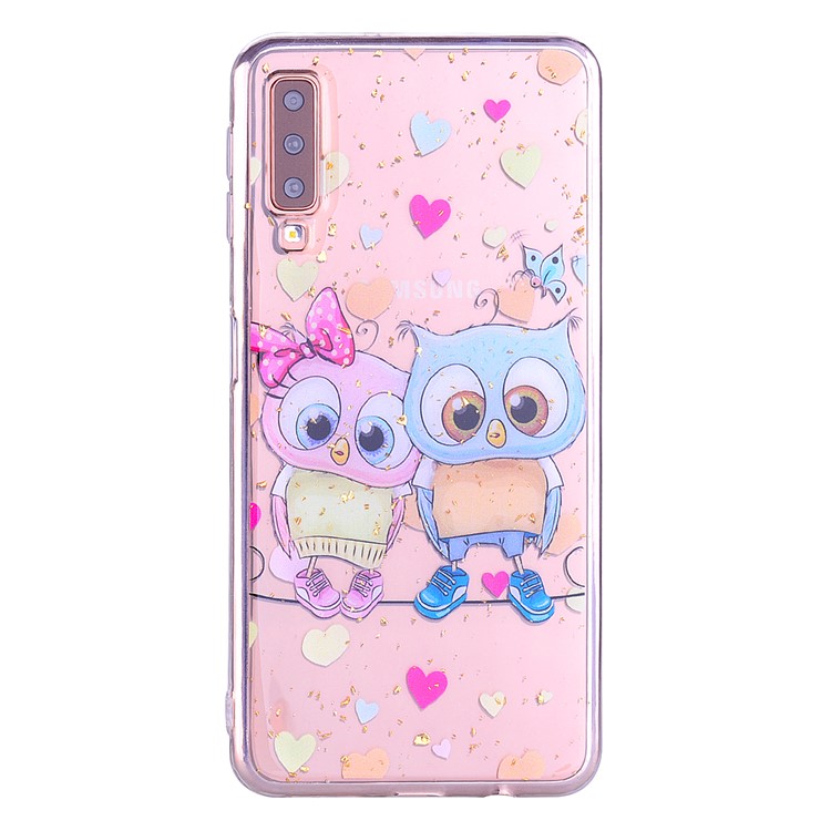 Glitter Sequins Inlaid Patterned TPU Phone Cover for Samsung Galaxy A70 - Owls-3