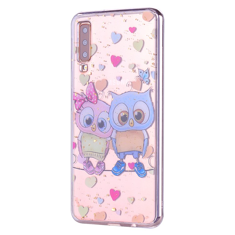 Glitter Sequins Inlaid Patterned TPU Phone Cover for Samsung Galaxy A70 - Owls-4