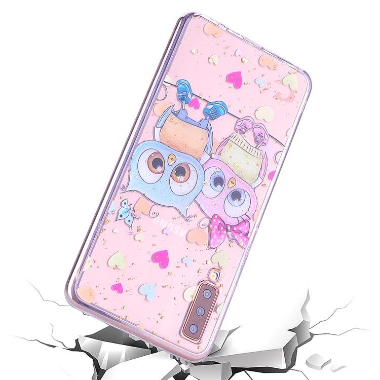 Glitter Sequins Inlaid Patterned TPU Phone Cover for Samsung Galaxy A70 - Owls-6