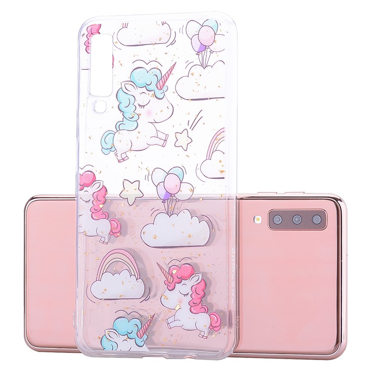 Glitter Sequins Inlaid Patterned TPU Phone Cover for Samsung Galaxy A70 - Unicorns-2