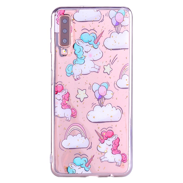 Glitter Sequins Inlaid Patterned TPU Phone Cover for Samsung Galaxy A70 - Unicorns-3