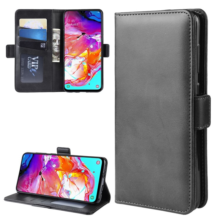 Wallet Stand Leather Cell Phone Case for Samsung Galaxy A70 - Black-2