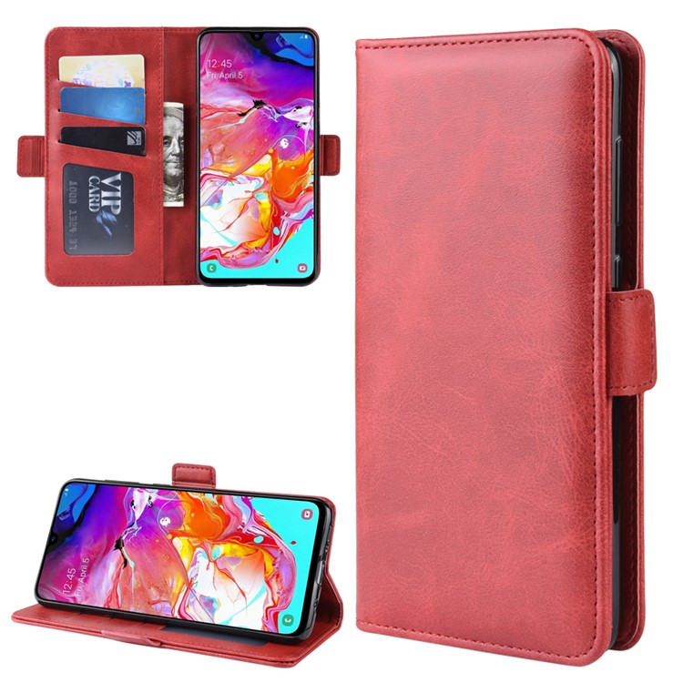 Wallet Stand Leather Cell Phone Case for Samsung Galaxy A70 - Red-2
