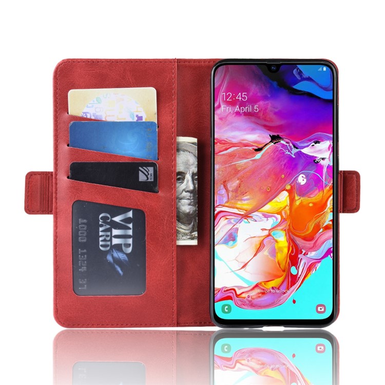 Wallet Stand Leather Cell Phone Case for Samsung Galaxy A70 - Red-5