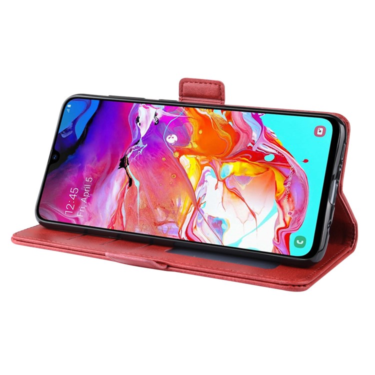 Wallet Stand Leather Cell Phone Case for Samsung Galaxy A70 - Red-6