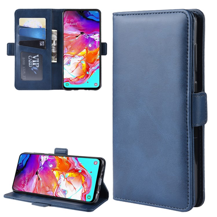 Wallet Stand Leather Cell Phone Case for Samsung Galaxy A70 - Dark Blue-2