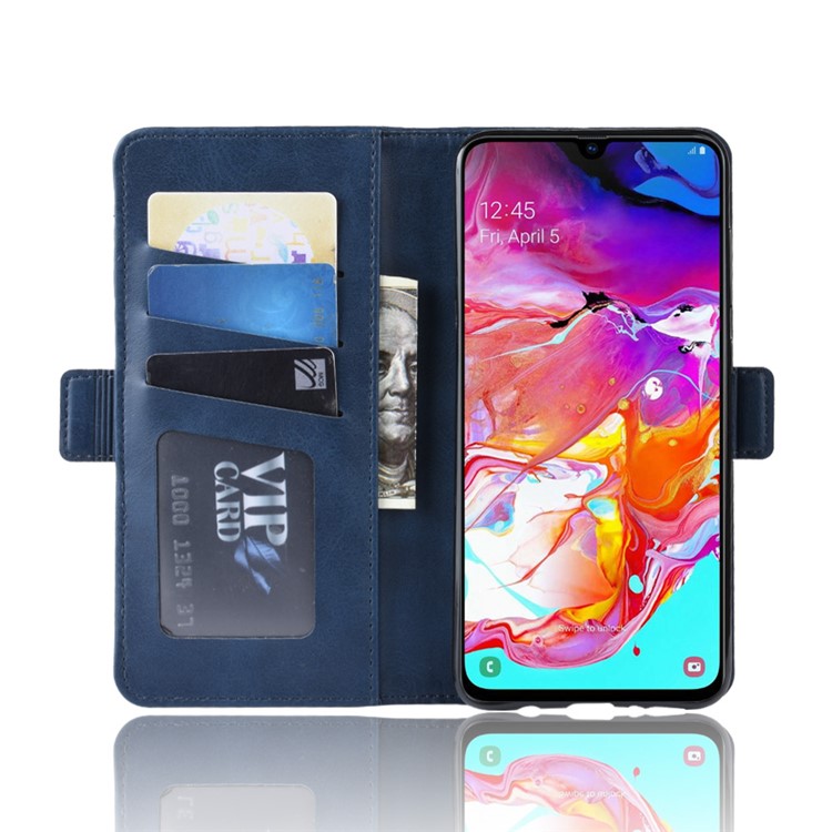 Wallet Stand Leather Cell Phone Case for Samsung Galaxy A70 - Dark Blue-5
