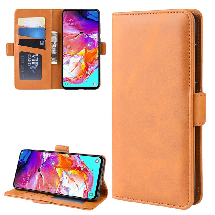 Wallet Stand Leather Cell Phone Case for Samsung Galaxy A70 - Yellow-2