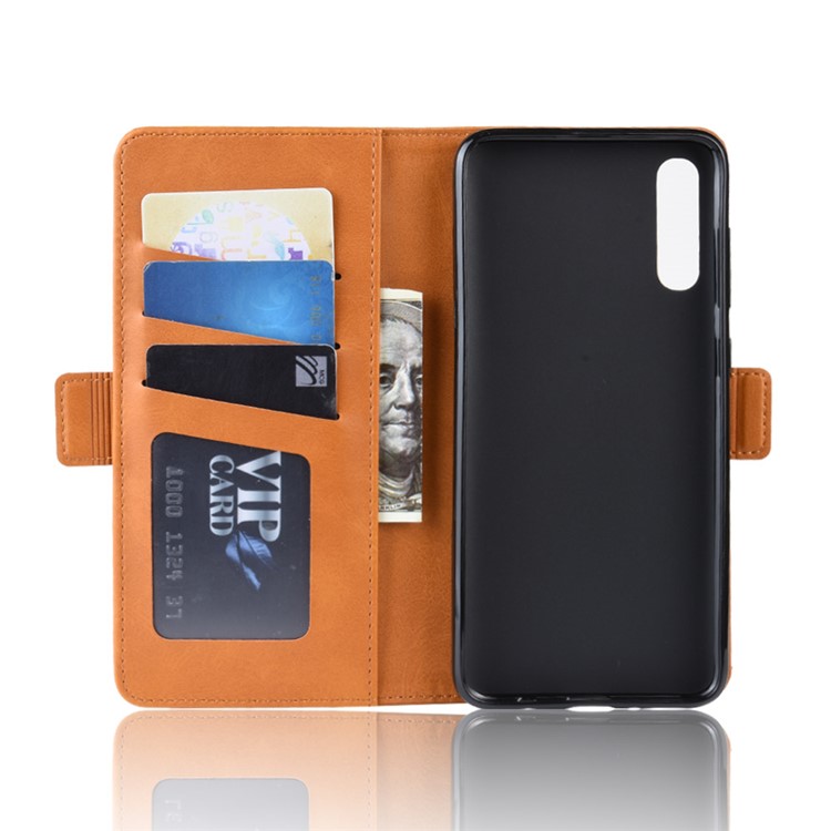 Wallet Stand Leather Cell Phone Case for Samsung Galaxy A70 - Yellow-4