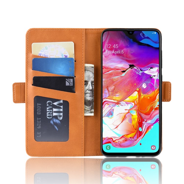 Wallet Stand Leather Cell Phone Case for Samsung Galaxy A70 - Yellow-5