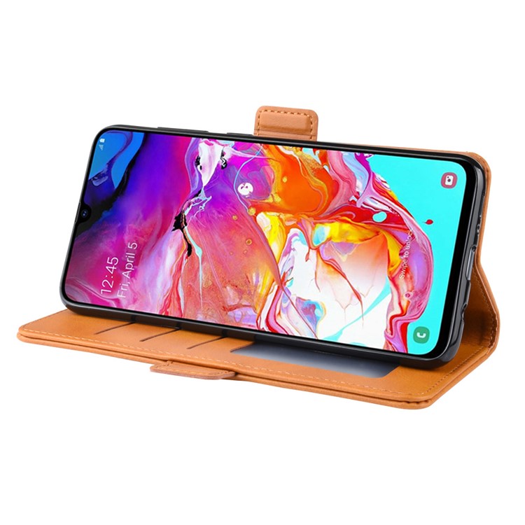 Wallet Stand Leather Cell Phone Case for Samsung Galaxy A70 - Yellow-6