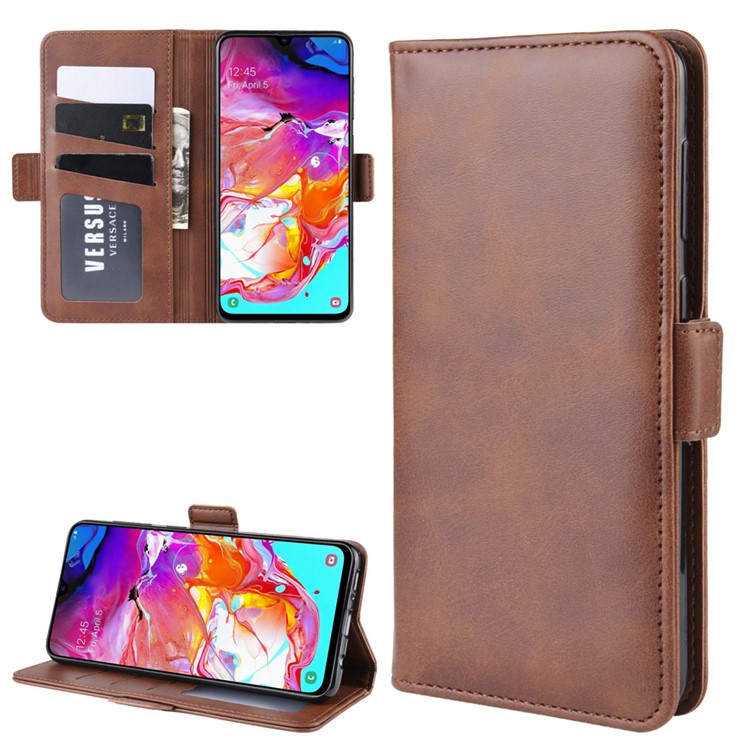 Wallet Stand Leather Cell Phone Case for Samsung Galaxy A70 - Brown-2