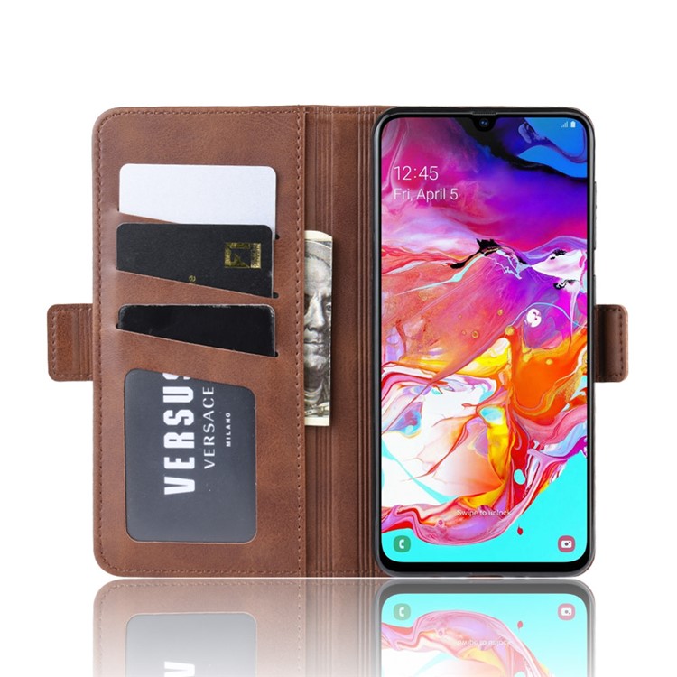 Wallet Stand Leather Cell Phone Case for Samsung Galaxy A70 - Brown-4