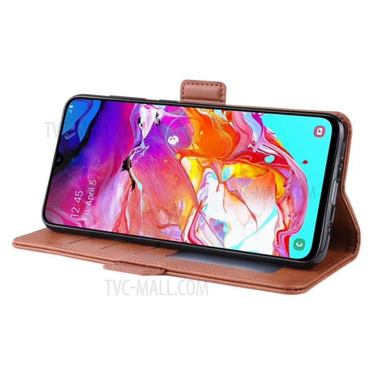 Wallet Stand Leather Cell Phone Case for Samsung Galaxy A70 - Brown-6