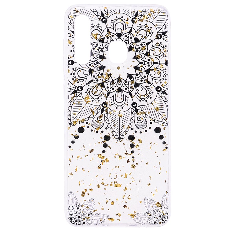 Glitter Sequins Inlaid Patterned TPU Phone Cover for Samsung Galaxy A30 / A20 - Black Flower-2