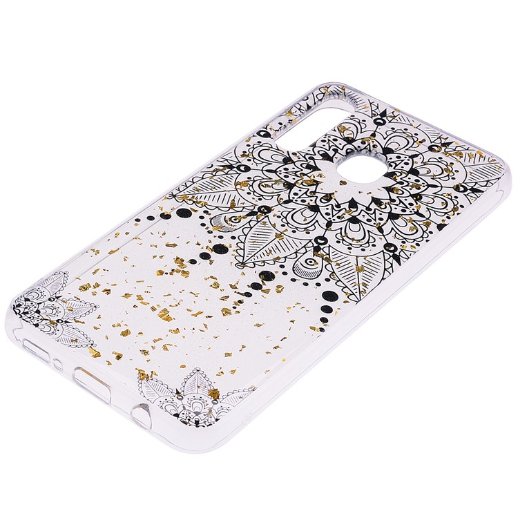 Glitter Sequins Inlaid Patterned TPU Phone Cover for Samsung Galaxy A30 / A20 - Black Flower-3
