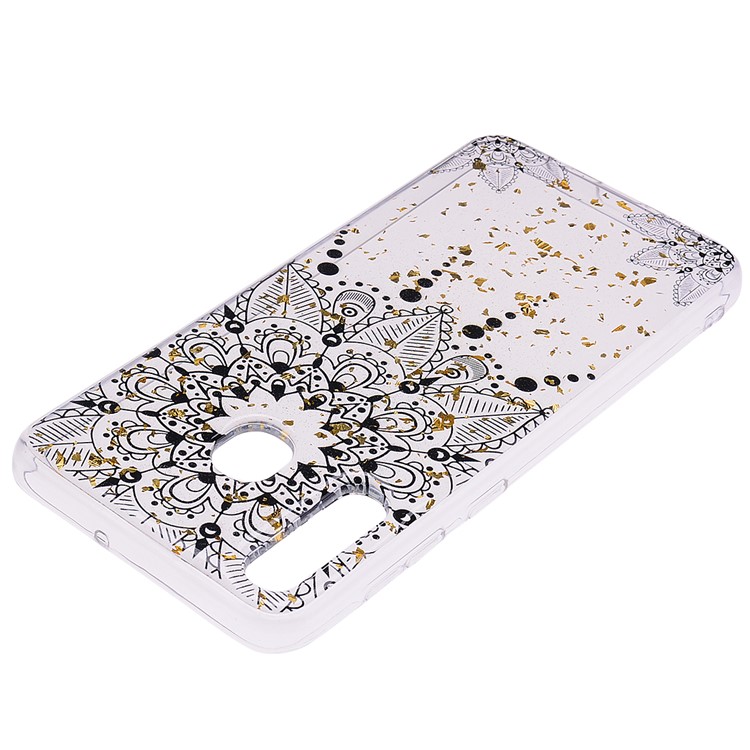 Glitter Sequins Inlaid Patterned TPU Phone Cover for Samsung Galaxy A30 / A20 - Black Flower-4