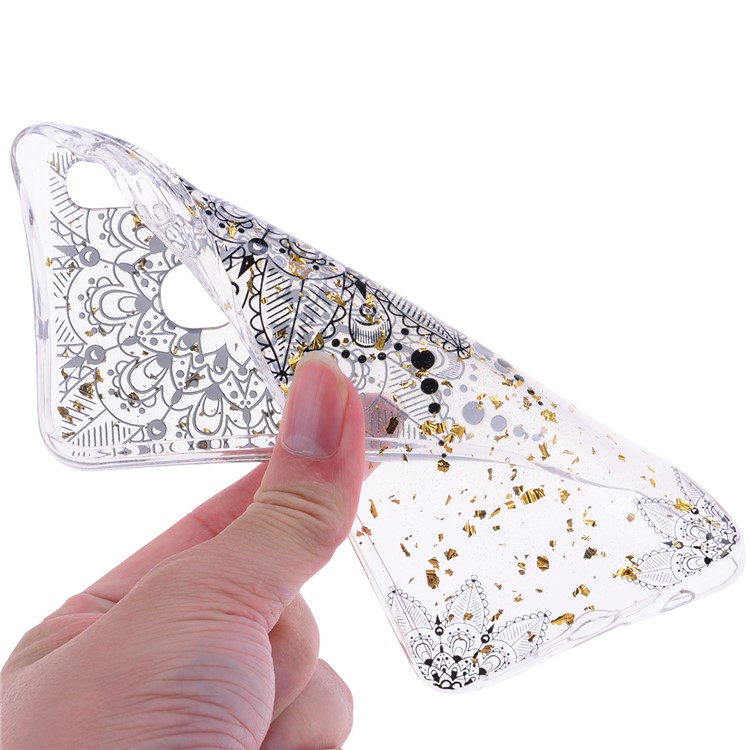 Glitter Sequins Inlaid Patterned TPU Phone Cover for Samsung Galaxy A30 / A20 - Black Flower-5