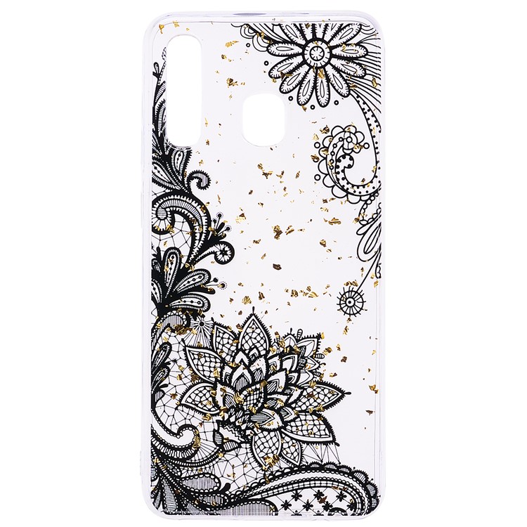 Glitter Sequins Inlaid Patterned TPU Phone Cover for Samsung Galaxy A30 / A20 - Black Lace-2