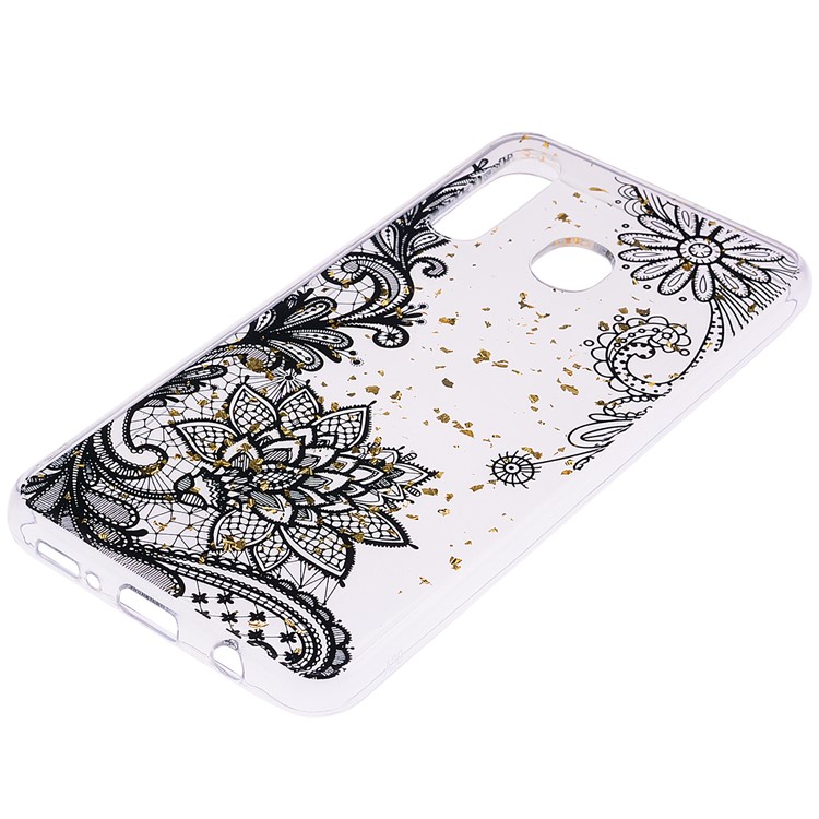 Glitter Sequins Inlaid Patterned TPU Phone Cover for Samsung Galaxy A30 / A20 - Black Lace-3